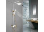 Sistema Doccia Per Il Bagno - Set Doccia A Pioggia - 3 Uscite (Soffione, Doccetta, Cascata) - Miscelatore Caldo/Freddo In Ottone - Attacco G1/2 - Bianco