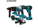 Set Di Utensili Elettrici - 4 In 1 - Avvitatore A Impatto/Smerigliatrice Angolare Da 125 Mm/Trapano Da 13 Mm/Martello Perforatore - 18 V - Senza Spazzole - 2 Batterie - Spina Ue - Oro