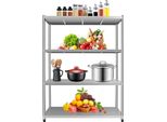 Scaffale In Acciaio Inox - 4 Ripiani - 120×40×150 Cm - Acciaio Inox 201 - Portata 50 Kg - Per Carichi Pesanti - Per Cucina/Magazzino/Garage - Argento