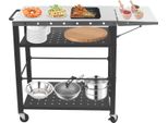 Carrello Barbecue Con Tavolo - Carrello Da Cucina - 4 Ripiani - Con Ruote Bloccabili - Tavolino Laterale Ribaltabile - Acciaio Inox E Acciaio - Nero