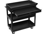 Carrello Da Officina - Carrello A 3 Ripiani - Portata 150 Kg - Acciaio Per Carichi Pesanti - Cassetto Con Serratura - 4 Ruote Piroettanti - Per Garage E Officina - Nero