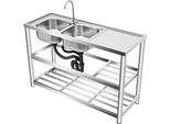 Lavello In Acciaio Inox - Lavello Doppio Da Ristorazione Indipendente - 3 Livelli - 120X45X80 Cm - Acciaio Inox 304 - Portata 100 Kg - Senza Rubinetteria - Argento
