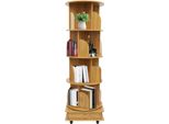 Libreria - Girevole A 4 Ripiani - Ruotabile A 360° - 4 Rotelle Piroettanti - Legno Massello E Metallo - 46×46×142 Cm - Legno Chiaro