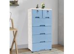 Armadio Contenitore In Plastica - Comò Alto Con Cassetti - 5 Livelli - 6 Cassetti - Impermeabile - Chiudibile A Chiave - Rotelle - Plastica Pp - Blu