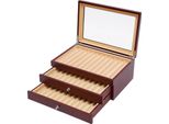 Scatola Espositiva Per Penne In Legno Di Rosa - Scatola Portaoggetti Per Penne Stilografiche - 34 Scomparti - Coperchio In Vetro - Rivestimento Interno In Velluto - 31×21×12,5 Cm - Marrone