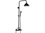 Set Doccia Retrò - Sistema Doccia A Pioggia - Regolabile In Altezza Da 90 A 118 Cm - Acciaio Inossidabile - Valvola In Ceramica - Doccetta In Ottone - Montaggio A Parete - Nero