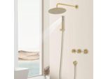 Set Doccia - Doccia A Pioggia Per Montaggio A Parete - Soffione Da 25 Cm - Tubo Flessibile - Ottone E Acciaio Inossidabile - Antiruggine - Per La Casa E L'hotel
