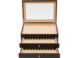 Scatola Porta Penne - Scatola A Vetrina A 3 Ripiani Per Penne Stilografiche - 34 Scomparti - Coperchio In Vetro - Legno E Velluto (Mdf) - 31×21×12,5 Cm - Nero