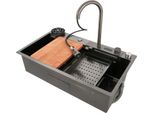 Lavello Da Cucina - Doppia Vasca - Acciaio Inox - Con Rubinetto - 1 Foro - Nero