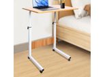 Tavolino Rotante Per Laptop - Tavolino Regolabile In Altezza - Piano Del Tavolo 60×40 Cm - Altezza 70–90 Cm - Rotelle Bloccabili - Forma A L - Capacità Di Carico 15 Kg - Mdf E Ferro - Avorio