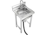 Lavello Industriale In Acciaio Inox - Lavello Singolo Indipendente - 50×50×93 Cm - Rubinetto Girevole A 360° - Quadrato - Lucido - Argento