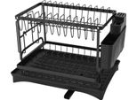 Scolapiatti - Sopra Il Lavello, Scolapiatti A 2 Livelli - Dimensioni 42×30×29 Cm - Distanza Tra I Livelli 19,5 Cm - Acciaio Al Carbonio E Plastica - Capacità Di Carico 20 Kg - Nero