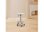 Sgabello Con Rotelle - Sgabello Girevole - Regolabile In Altezza - Girevole A 360° - Seduta Rotonda - Rotelle - Rivestimento In Pvc E Schiuma, Struttura In Acciaio - Bianco