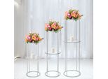 Set Di Supporti Per Fiori - Set Di 3 Supporti Rotondi In Metallo Con Anello/Piedistallo - Altezza 100 Cm - Per Decorazioni Di Matrimoni, Feste Ed Eventi - Argento