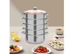 Vaporiera Multifunzionale Da Cucina - Pentola A Vapore 26 Cm - 5 Livelli - Acciaio Inossidabile - Impilabile - Facile Da Pulire - Bianco
