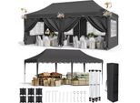 Tenda Da Festa 3X6 M - Gazebo Pieghevole Pop-Up - Struttura In Acciaio - Impermeabile - Uv 50+ - 6 Pareti Laterali - Regolabile In Altezza - Nero