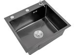 Set Lavello Da Cucina - Lavello A Incasso A Vasca Singola - Con Sgocciolatoio - Dispenser Sapone 200 Ml - Acciaio Inox - Dimensioni 50×45×20 Cm - Senza Rubinetteria - Nero