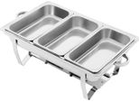 Scaldavivande - Chafing Dish Con 3 Contenitori - Acciaio Inossidabile 410 - 2,5 L Per Scomparto - Rettangolare - Con Coperchio - 63,5×35,5×32 Cm