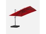 Ombrellone Decentrato Rettangolare 3X4M + Piastre Di Zavorra 50X50Cm, Rosso