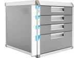 Cassettiera Con Serratura - Scomparto Per Documenti Da Scrivania - Quattro Cassetti - Lega Di Alluminio - Dimensioni 31,5×35×29,8 Cm - Per Documenti - Argento