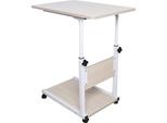 Tavolino Da Letto Su Ruote - Tavolino Da Letto / Tavolino Per Laptop - Regolabile In Altezza Da 55 A 80 Cm - Piano Rettangolare - Struttura In Metallo - Con Tavolino Ausiliario - Bianco Acero