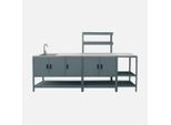 Cucina Da Esterno, 3 Moduli In Acciaio Inox, Blu Grigio