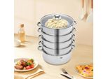 Cucina Cuocivapore - Pentola A Pressione - Diametro 30 Cm - 5 Livelli - Acciaio Inossidabile - Impilabile - Facile Da Pulire - Rosso