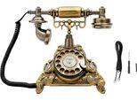 Telefono Fisso Retrò - Telefono Da Tavolo Con Disco Combinatore - Con Filo - Stile Vintage/Retrò - Resina E Lega Di Zinco - Dimensioni 25,5×17,5×20,5 Cm - Oro