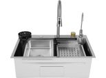 Lavello Da Cucina - Doppio Lavello - Con Rubinetto - Acciaio Inossidabile 316 - Rettangolare - 1 Foro - Argento
