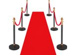 Vevor Set Di 6 Pali Di Delimitazione, Sistema Di Guida Persone Con Tappeto Rosso (10 M) E 4 Corde Di Velluto Rosso (1,5 M), Supporti Di Delimitazione Con Base Ricaricabile Per Concerti, Mostre, Hotel, Cinema (Nero)