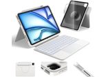 Case With Keyboard For Ipad Air 11 And Pro 11 360° Rotating Hou Qwertz White