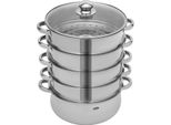 Pentola A Vapore - Pentola A Pressione A 5 Livelli 28 Cm - Acciaio Inossidabile 304 - Coperchio In Vetro - Adatta All'induzione - 15 Kg Per Livello - Argento