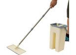 Mop Con Secchio - Set Mop Piatto - Secchio Auto-Strizzante Con Sistema A Scorrimento - 10 Panni In Microfibra - Testina Girevole A 360° - Manico In Acciaio - Bagnato E Asciutto