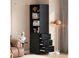 Merax Libreria Stretta 180 Cm, Scaffale Alto Con 3 Cassetti Laterali, Ripiani Aperti, Vetrina Per Soggiorno, Camera Da Letto, Ufficio, Nero