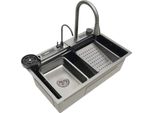 Lavello Da Cucina - Vasca Singola - Acciaio Inox - Con Rubinetteria - Rettangolare - 1 Foro - 75X46X22 Cm - Nero