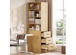 Merax Libreria Stretta 180 Cm, Scaffale Alto Con 3 Cassetti Laterali, Ripiani Aperti, Vetrina Per Soggiorno, Camera Da Letto, Ufficio, Naturale