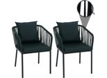 Set Di 2 Sedie Da Giardino HWC-N41, Braccioli Per Esterni, Resistenti Alle Intemperie, Intreccio In Corda Di Alluminio ~ Verde Scuro, Cuscini Verde Scuro