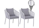 Set Di 2 Sedie Da Giardino HWC-N41, Braccioli Per Esterni, Resistenti Alle Intemperie, Intreccio In Corda Di Alluminio ~ Grigio Chiaro, Cuscini Grigio Chiaro