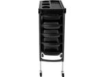 Carrello Da Salone - Carrello Da Parrucchiere - Con 5 Cassetti - Con 2 Supporti Per Asciugacapelli - Con 6 Ripiani - Rotelle E Maniglia - Acciaio Inossidabile + Abs - Montaggio - Nero