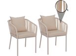 Set Di 2 Sedie Da Giardino HWC-N41, Braccioli Per Esterni, Resistenti Alle Intemperie, Intreccio In Corda Di Alluminio ~ Crema, Cuscini Crema