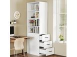 Merax Libreria Stretta 180 Cm, Scaffale Alto Con 3 Cassetti Laterali, Ripiani Aperti, Vetrina Per Soggiorno, Camera Da Letto, Ufficio, Bianco