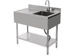 Lavello Professionale In Acciaio Inox - Vasca Singola - Con Rubinetteria - Cestello E Tubo Di Scarico - Indipendente Con Base Rialzata - 100X60X80 Cm - Argento