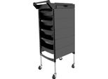 Carrello Da Parrucchiere - Carrello Da Parrucchiere - 5 Cassetti - 2 Ripiani Laterali - Regolabile In Altezza - Rotelle A 360° - Capacità Di Carico 66 Kg - Acciaio Inossidabile + Abs - Nero