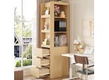 Merax Libreria Stretta Da 200 Cm Con 3 Ripiani Aperti E 3 Cassetti, Posizionabile Su Entrambi I Lati, Scaffale, Vetrina, Naturale