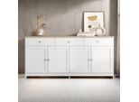 Credenza Unboxg Con 4 Ante E 3 Cassetti, Bianco E Effetto Legno, 160X37X75 Cm, Credenza Alta, Mobile Da Soggiorno, Buffet Per Soggiorno E Sala Da Pranzo