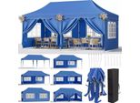Gazebo Da Giardino/Tenda Per Feste - Pop Up 3X6 M - Impermeabile - Uv 50+ - Struttura In Acciaio - 6 Pareti Laterali - Pieghevole - Regolabile In Altezza - Blu