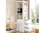 Merax Libreria Stretta Da 200 Cm Con 3 Ripiani Aperti E 3 Cassetti, Posizionabile Su Entrambi I Lati, Scaffale, Vetrina, Bianco