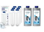 6× Filtri Per L'acqua Compatibili Con Delonghi Dls C002 + 2× Decalcificante Wessper 500 Ml
