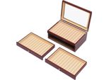 Portapenne In Legno - Espositore E Contenitore - 3 Livelli - 34 Scomparti - Per Penne Stilografiche - Rettangolare - 31×21×12,5 Cm - Rosso