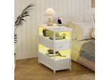 Comodino Unboxg 58X28X60,5 Cm, Bianco, 4 Ripiani, 2 Cassetti, Illuminazione A Led, Usb E Prese Di Corrente, App E Telecomando, Spazio Di Archiviazione
